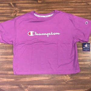 Champion- Women’s Graphic Crop Top- Purple
